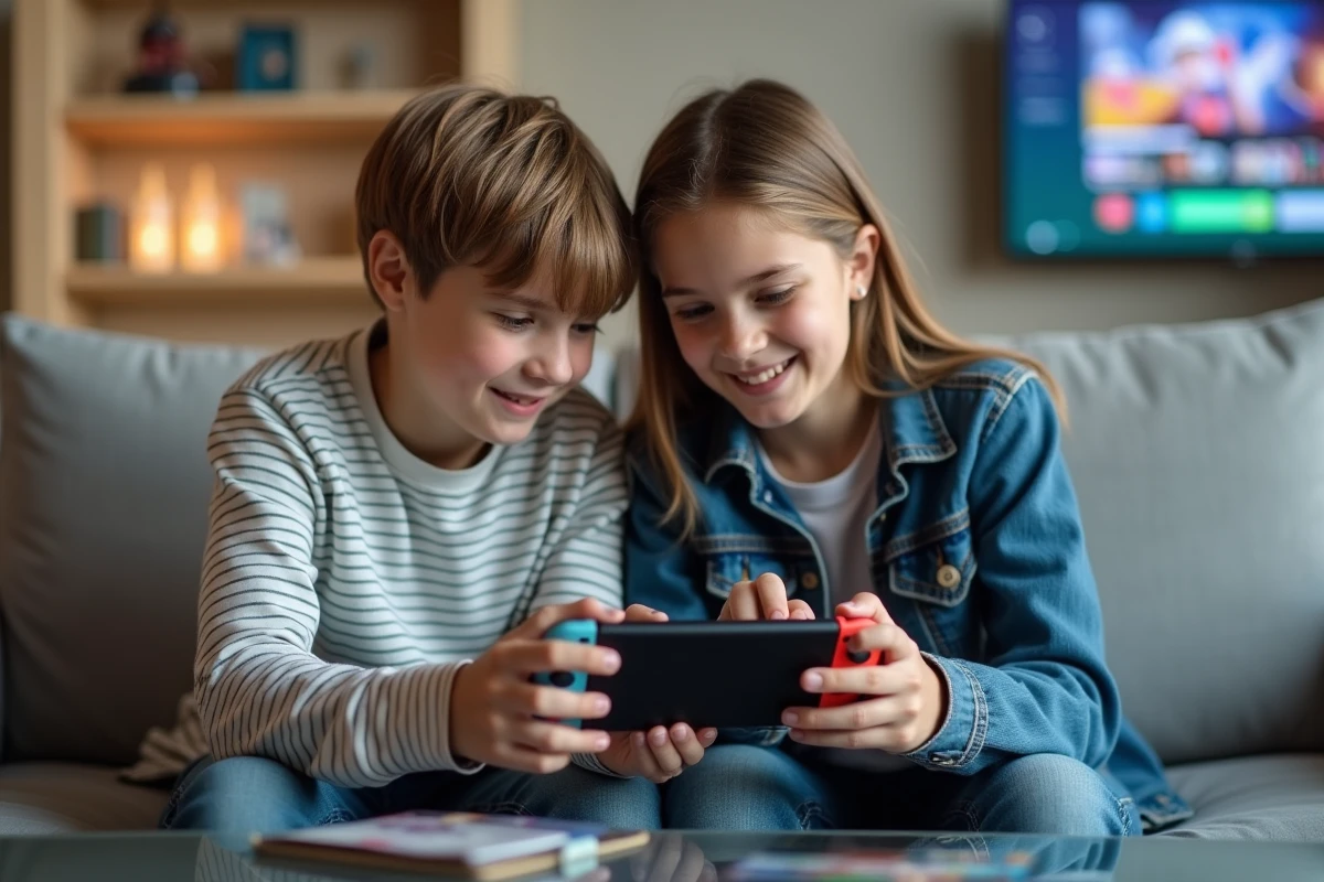 Deux adolescents discutant d'un potentiel port de Roblox sur Nintendo Switch dans un salon