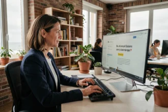 Développeuse web dans une agence moderne en Vendée travaillant sur un projet de site internet