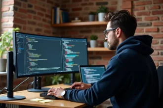 Développeur web analysant du code HTML et JavaScript pour la gestion d'événements onsubmit sur formulaire
