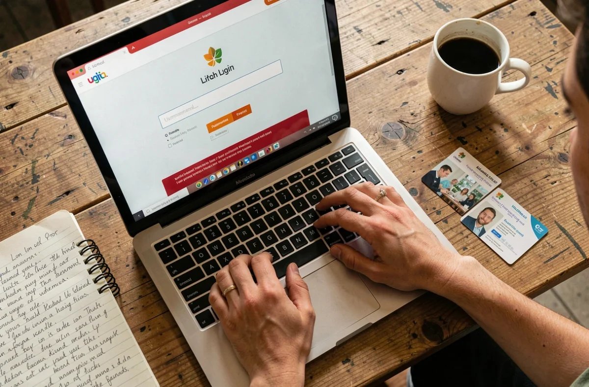 Gros plan sur un ordinateur portable affichant une erreur d'authentification sur le portail Eduline avec une carte étudiante et un carnet de notes