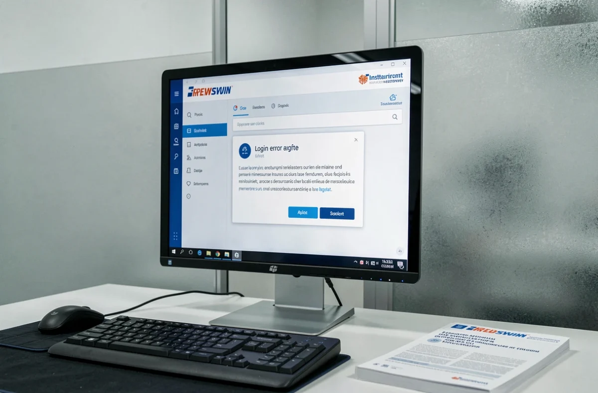 Écran d'ordinateur affichant un message d'erreur de connexion sur le portail Artemis SDIS 61 avec guide utilisateur imprimé sur le bureau
