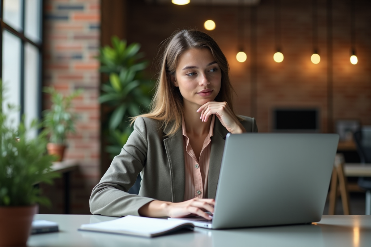 Jeune femme analysant un pipeline CRM sur son ordinateur
