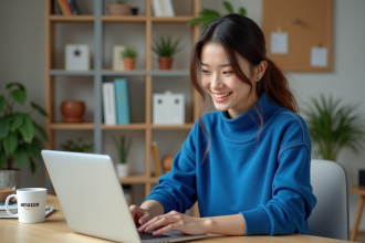 Jeune femme professionnelle travaillant sur son ordinateur dans un bureau lumineux