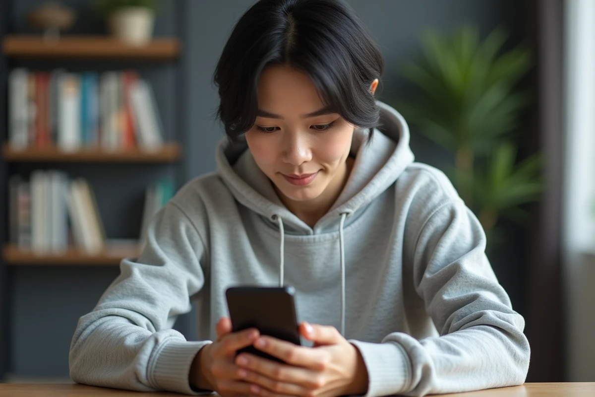 Femme tenant un smartphone Samsung et effectuant une capture d'écran défilante sur son téléphone