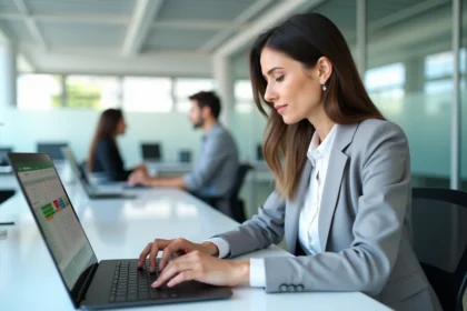 Femme professionnelle travaillant sur Excel pour supprimer des doublons dans un tableau structuré