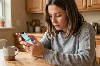 Femme configurant une sonnerie personnalisée sur son iPhone depuis les paramètres de contact