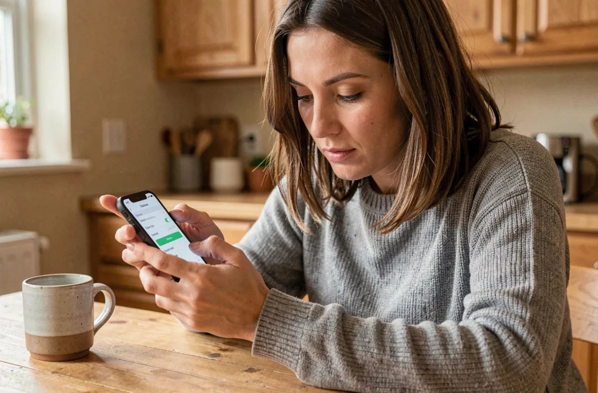 Femme configurant une sonnerie personnalisée sur son iPhone depuis les paramètres de contact