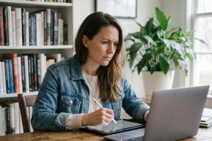 Femme créative travaillant sur son ordinateur à la maison