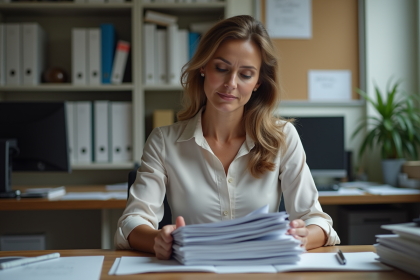 Femme d'âge moyen triant des dossiers dans un bureau