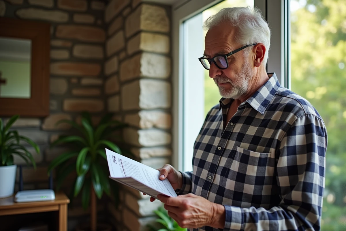 Homme examinant une brochure sur la fibre optique près d