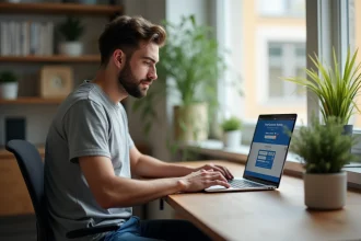 Jeune homme concentré travaillant sur un ordinateur dans un bureau moderne
