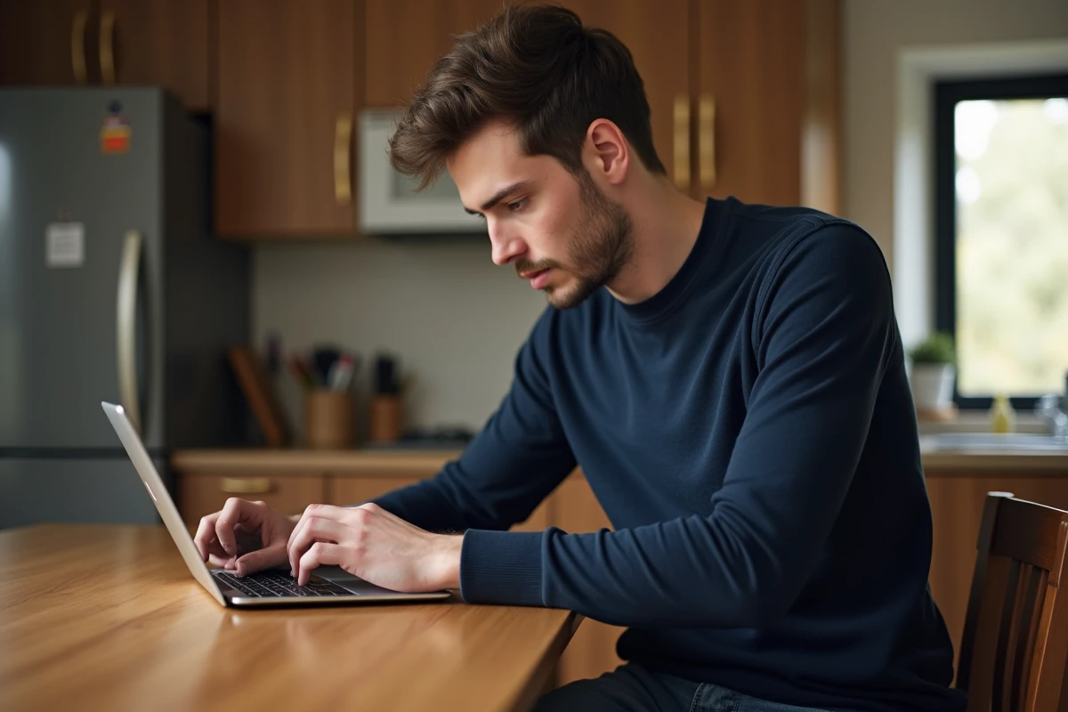 Jeune homme en sweater bleu code sur smartphone
