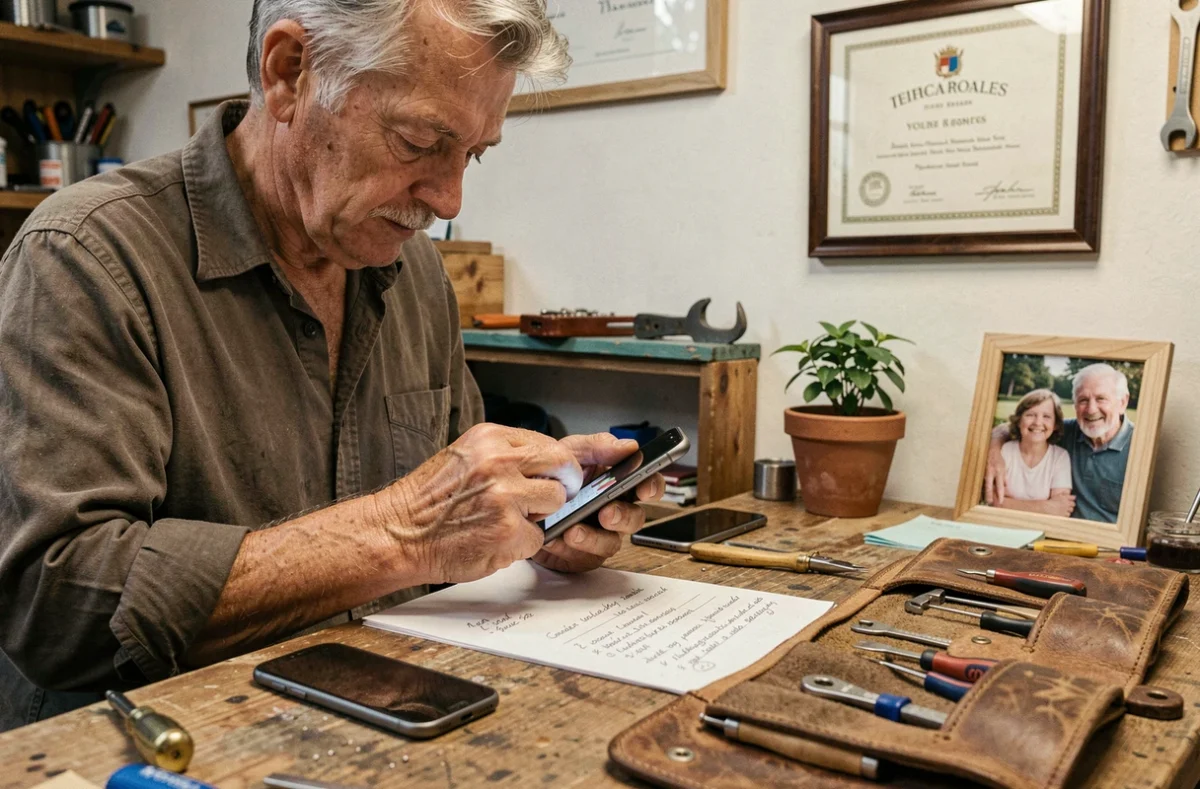 Artisan réparateur indépendant Reparatore de Colombes assemblant un smartphone dans son atelier personnel