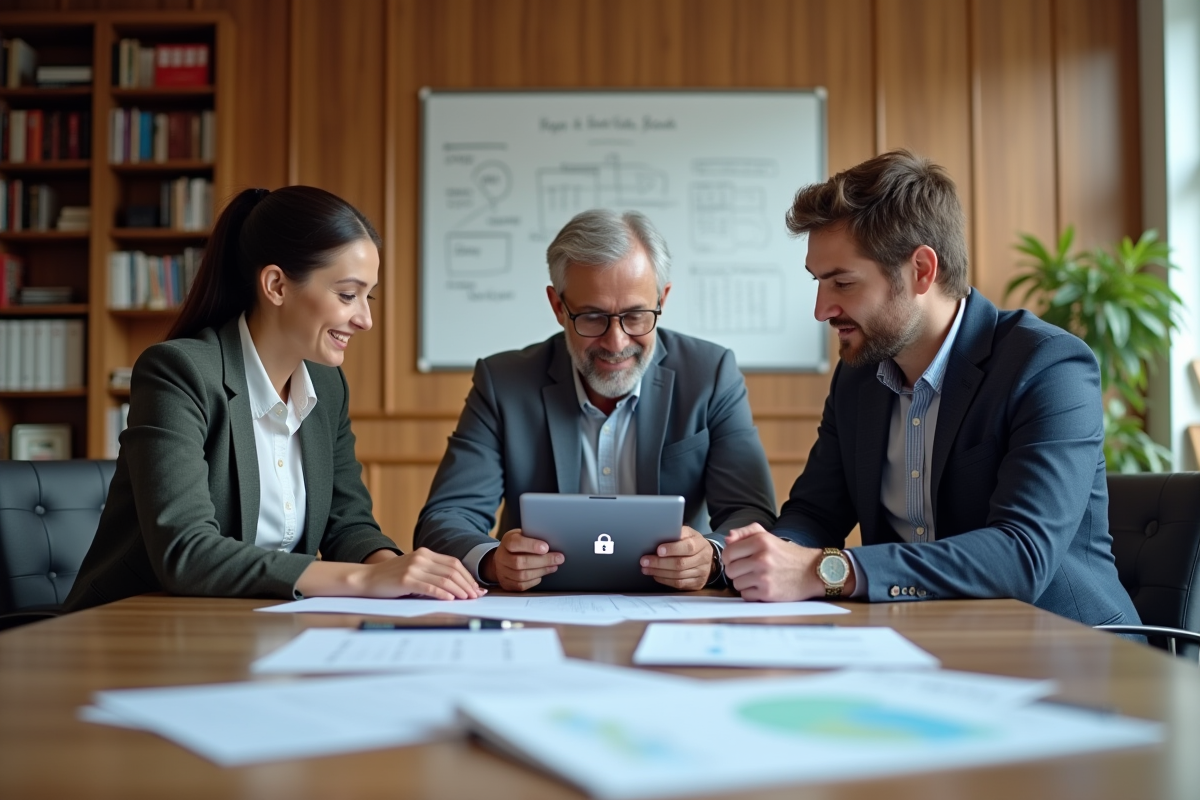 Groupe de trois personnes discutant autour d