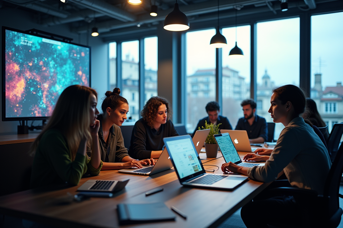 Espace de travail moderne d'une startup à Toulouse avec jeunes professionnels